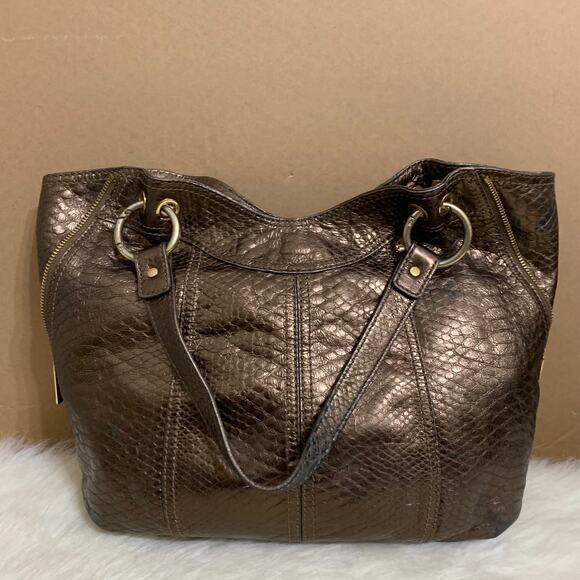 MICHAEL KORS Bronze Snakeskin Embossed Leather MOXLEY Shoulder Tote - Picture 5 of 16
